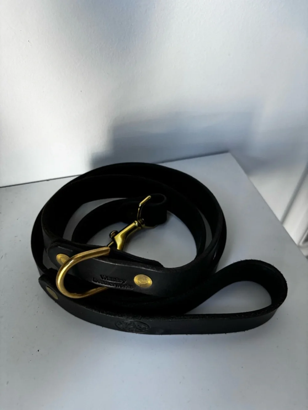 Black Leather Dog Leash with Gold Hardware Death & Co collab